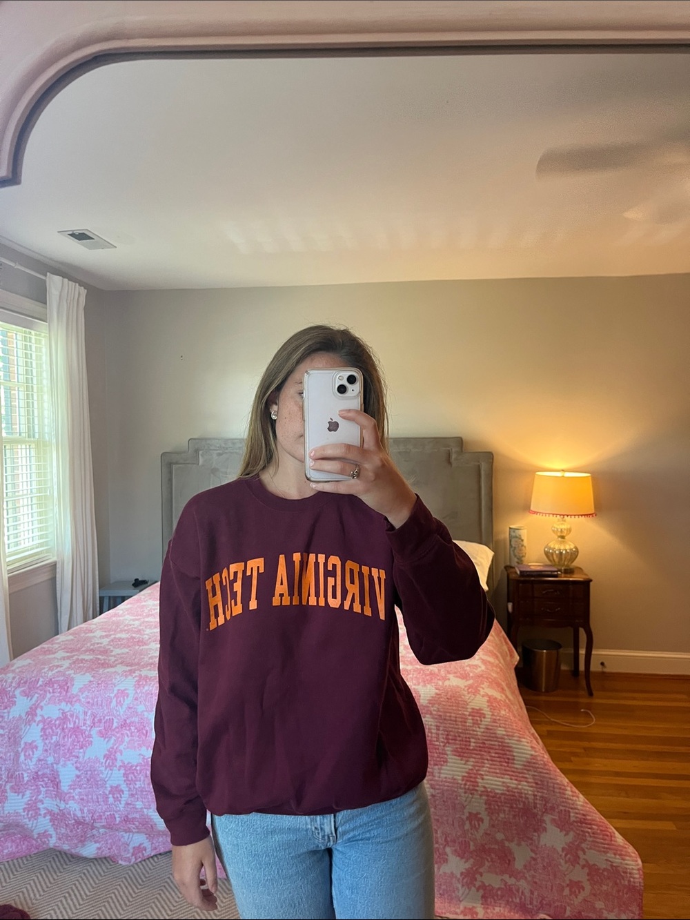 Fanatics Virginia Tech Burgundy Crewneck with Orange Arch Logo